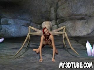 3D redhead diva getting fucked by an alien spider