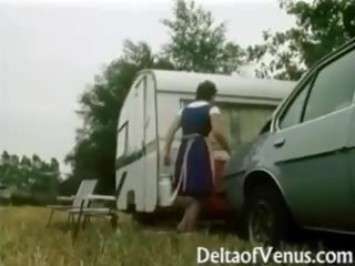 Retro kön filma 1970 - hårig brunett - camper coupling